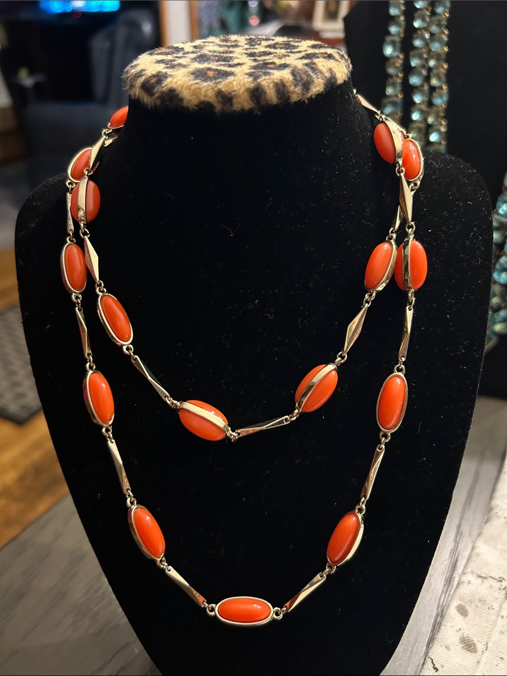 J. Crew Orange Oval Station Layering Necklace - Gold Tone Chain